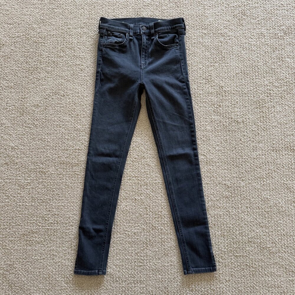 rag & bone Jeans High Rise Ankle Skinny Womens Black Embroidered Stretch Size 23